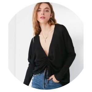 UO Dalis Ruched V-neck Thermal Top